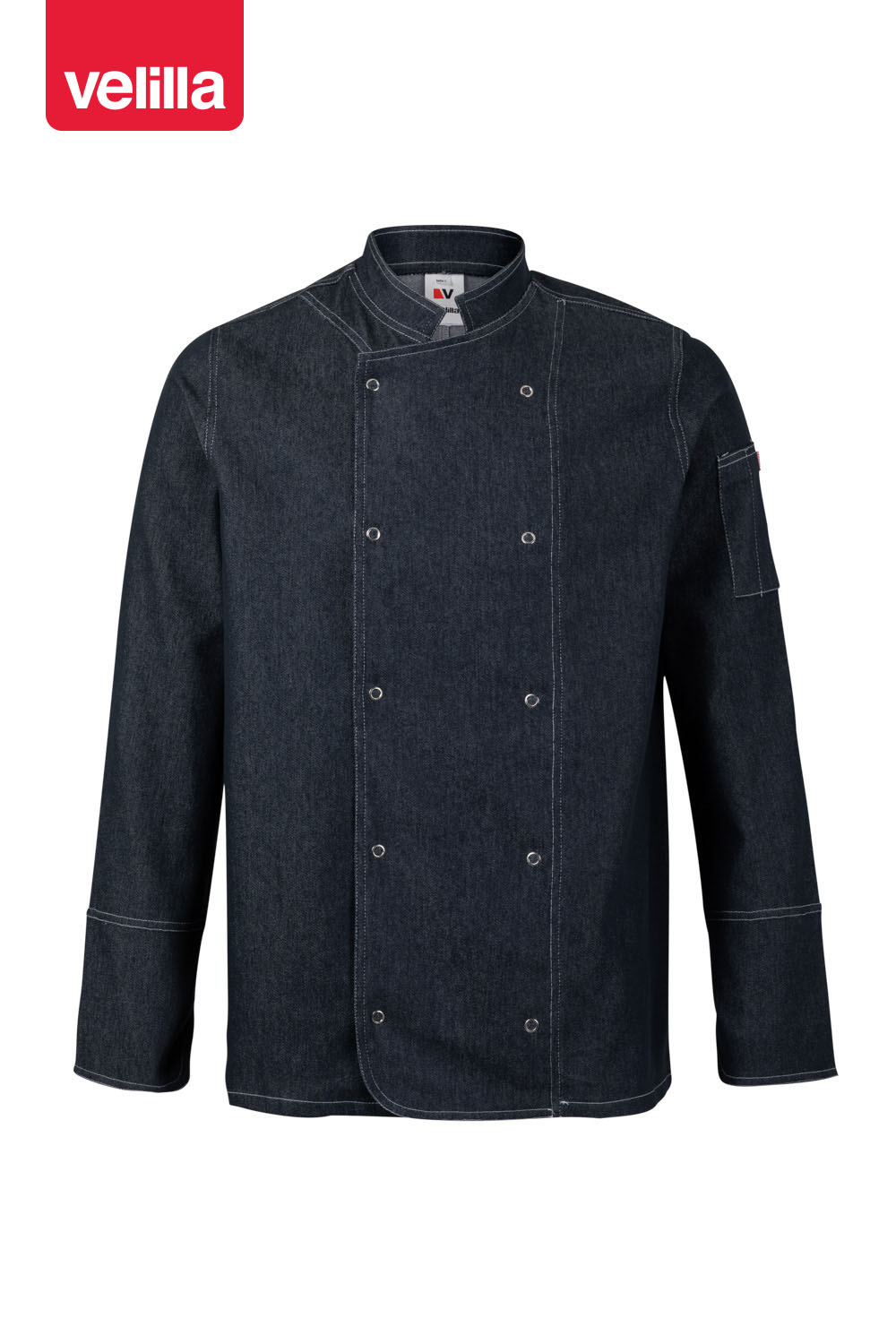 Jaleca de cozinha denim com botões automáticos